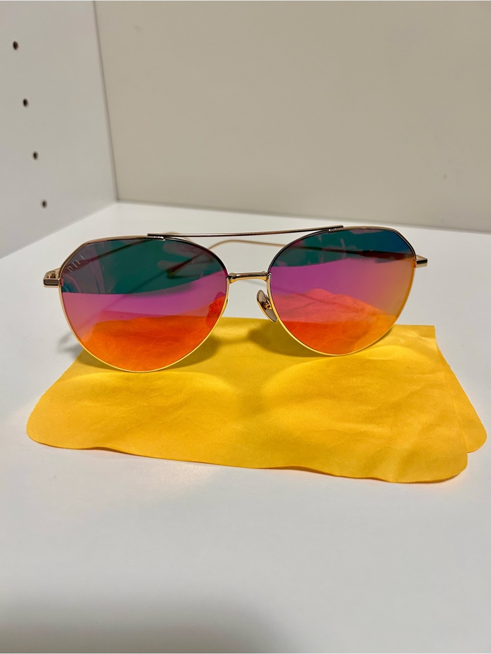 Diff Eyewear Gold Frame Sunglasses with Pink/Orange Mirrored Lenses